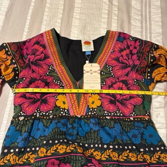 🌺 Farm Rio Floral V-Neck Tiered Dress – NWT Size Large NWT Anthropologie - Picture 6 of 7